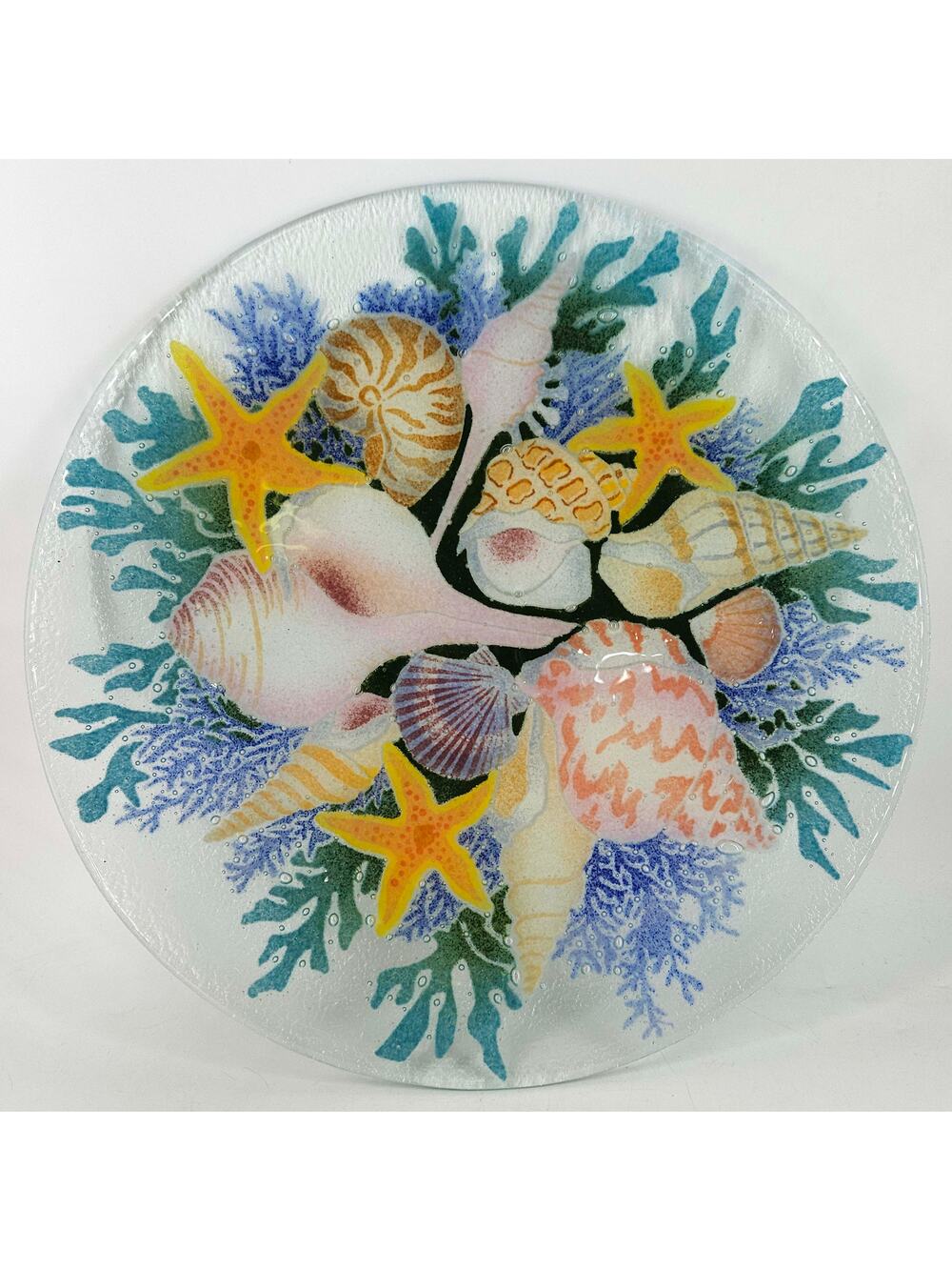 Peggy Karr Fused Glass SEASHELLS Serving Platter Plate Sea Shells 13.25